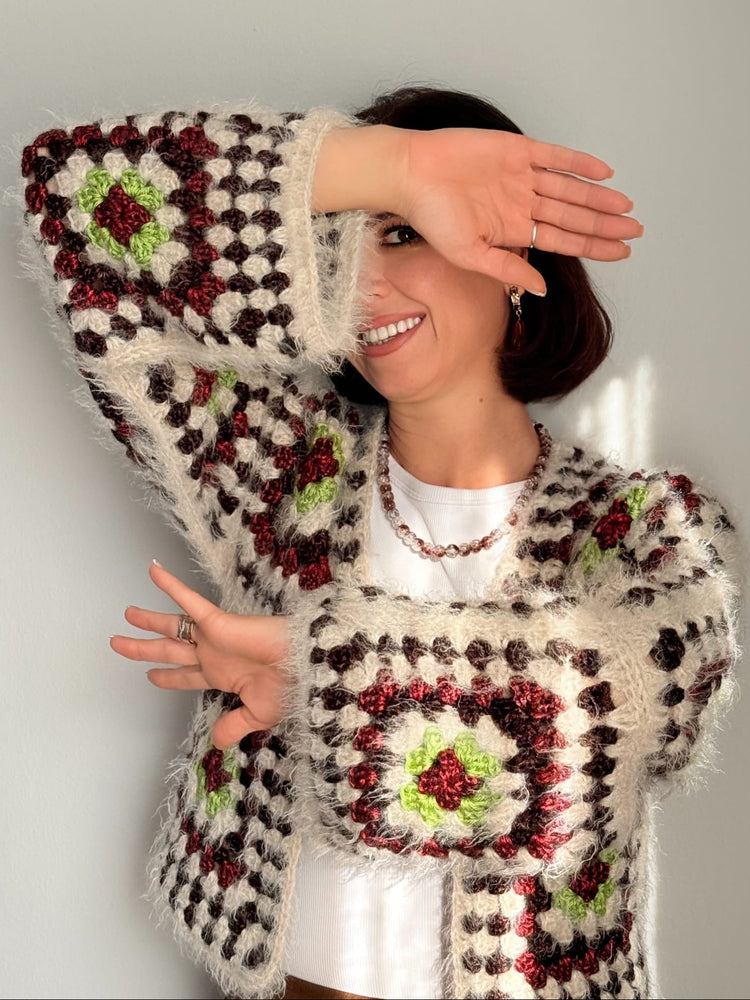 Fuzzy Granny Square Crochet Cardigan