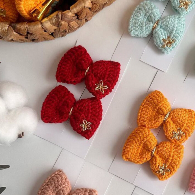 Handmade Crochet Bow Hair Tie or Clip