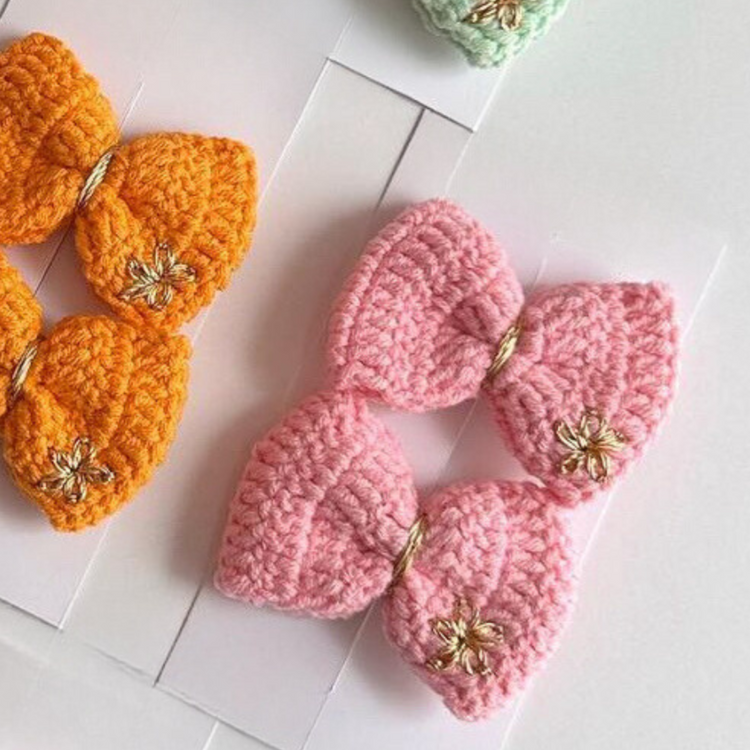 Handmade Crochet Bow Hair Tie or Clip