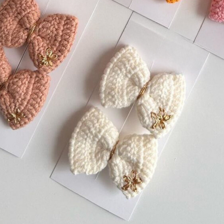 Handmade Crochet Bow Hair Tie or Clip