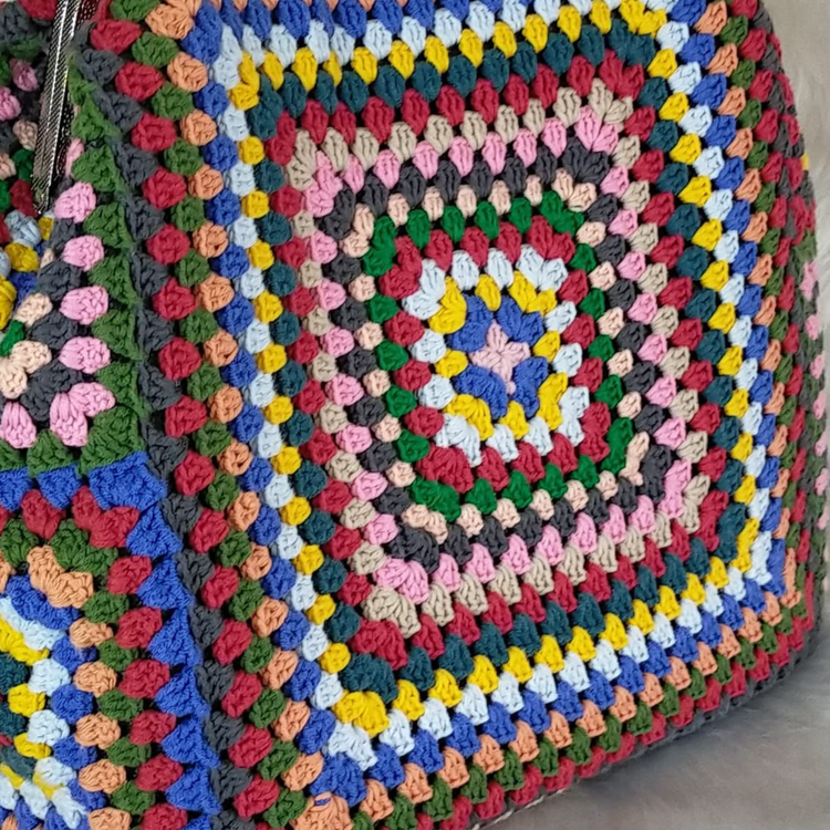 Colourful Granny Square Handbag with Leather Handles,