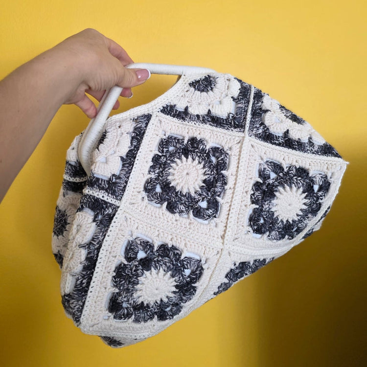 Monochrome Bloom Crochet Handbag