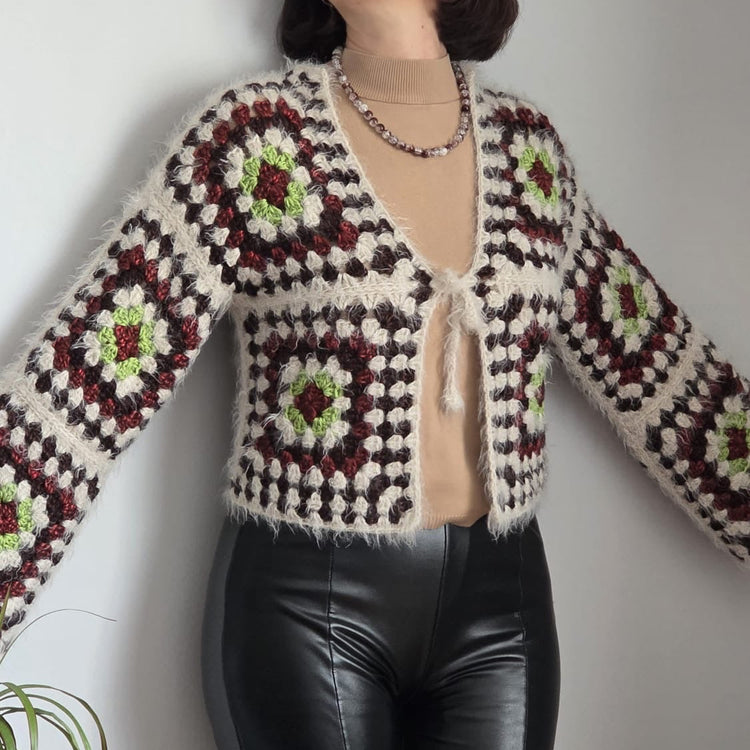 Fuzzy Granny Square Crochet Cardigan