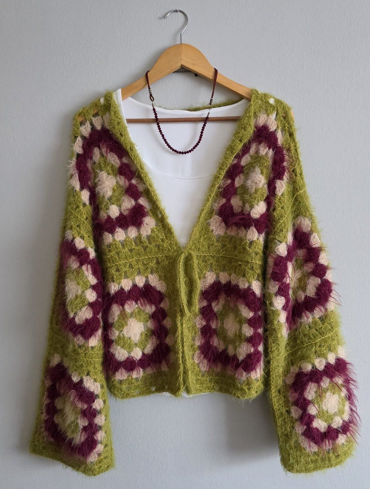 Fuzzy Granny Square Crochet Cardigan (Copy)