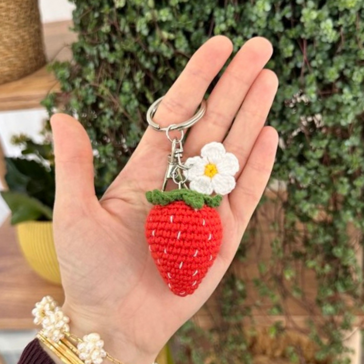 Handmade strawberry crochet keychain
