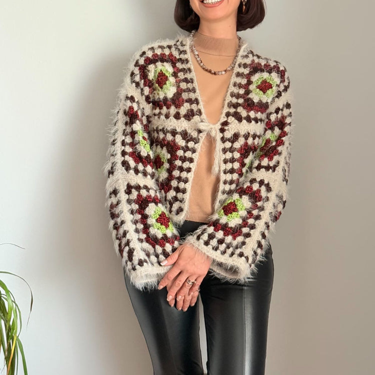 Fuzzy Granny Square Crochet Cardigan