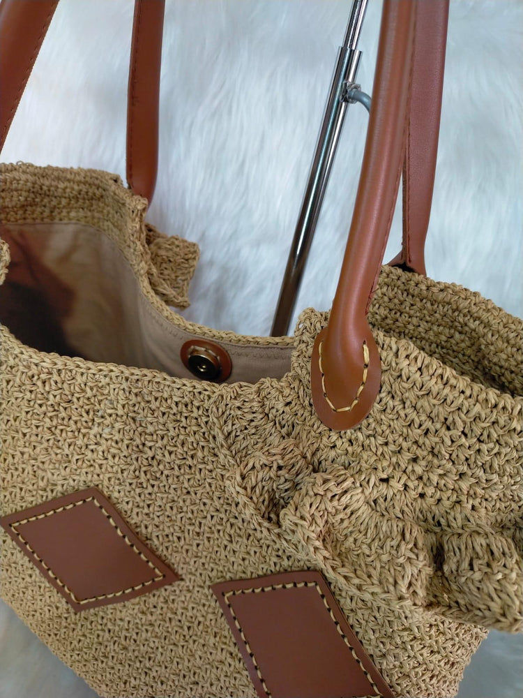 Luxury Raffia Tote Bag with Leather Details