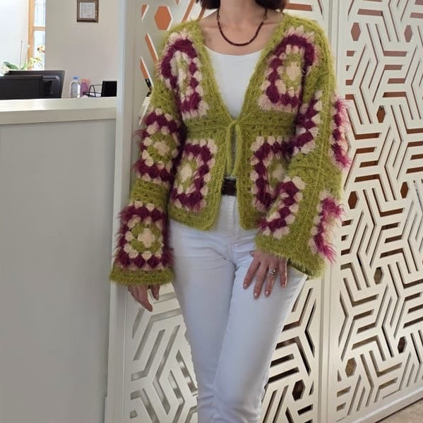 Fuzzy Granny Square Crochet Cardigan (Copy)