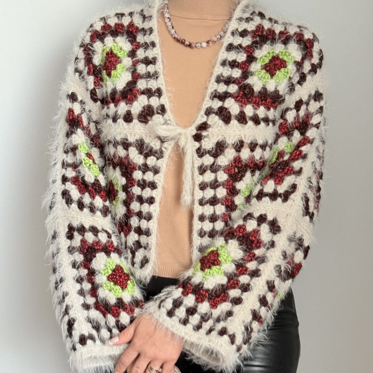 Fuzzy Granny Square Crochet Cardigan