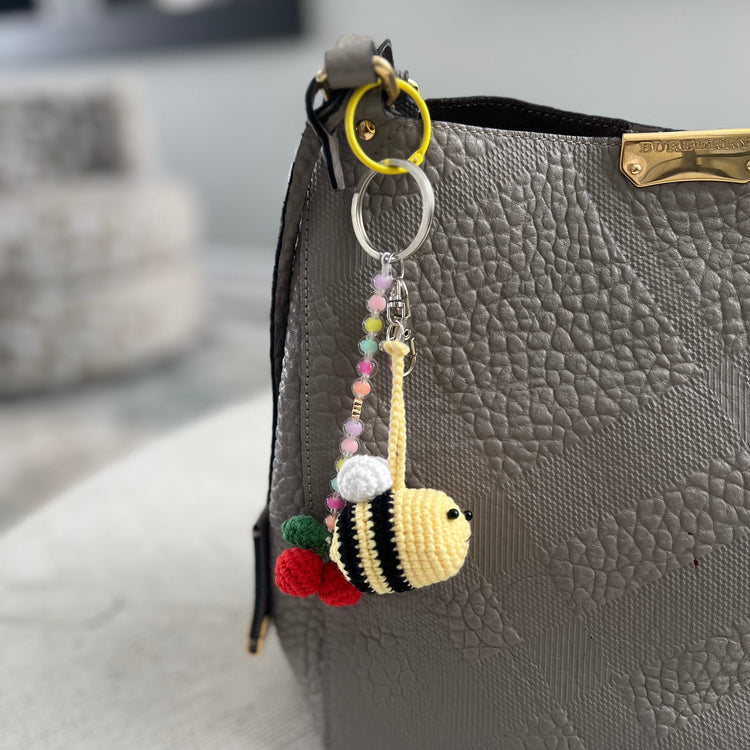 Crocheted bee keychain