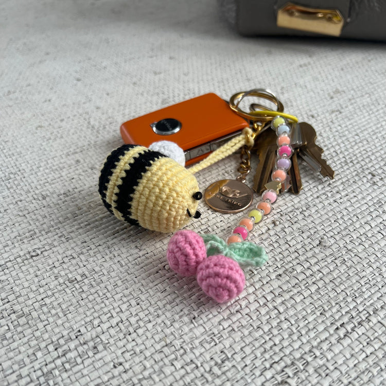 Cute Bee Bag Charm with Cherry