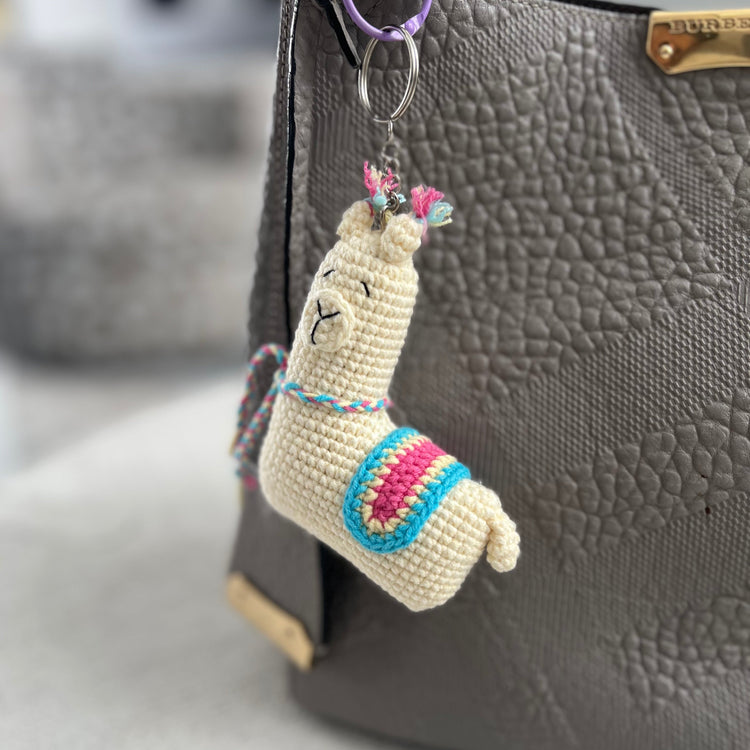 Crocheted llama keychain