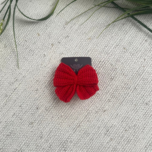 Red Crochet Bow Hair Clip