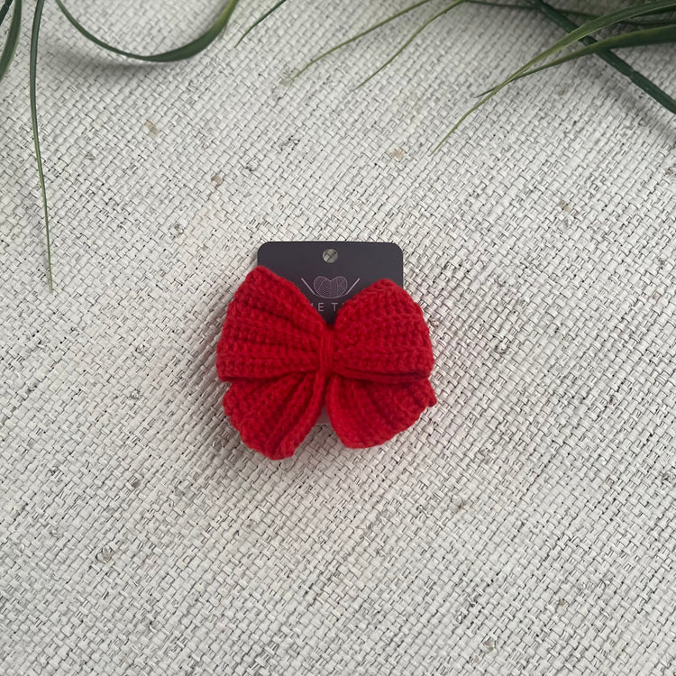 Red Crochet Bow Hair Clip