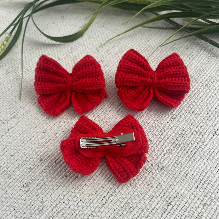 Red Crochet Bow Hair Clip