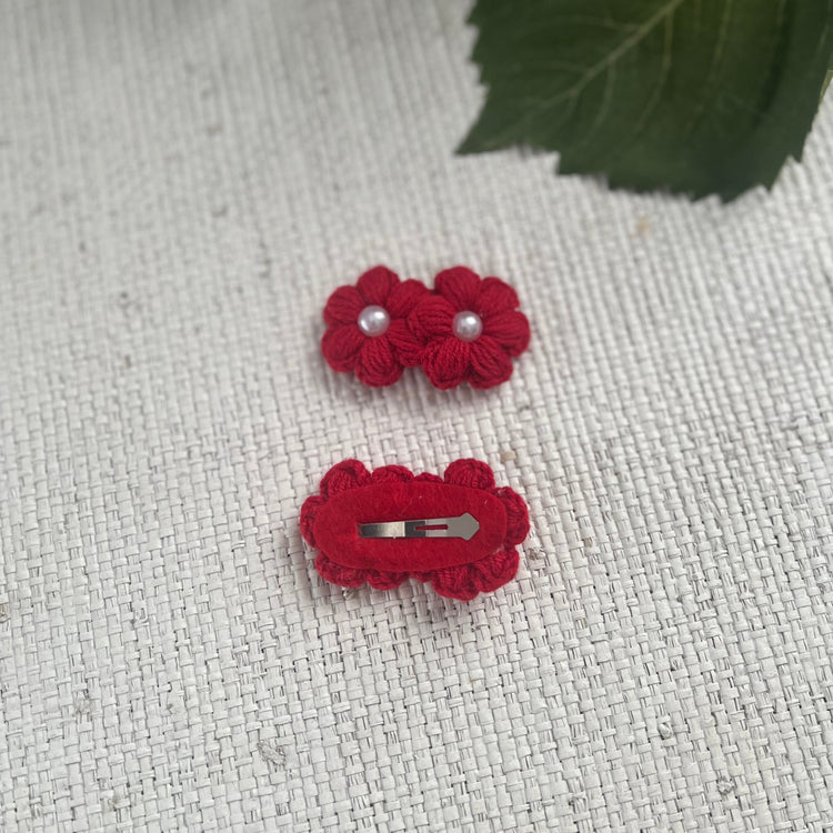 Double Flower Hair Clip with Pearl