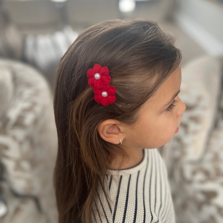 Double Flower Hair Clip with Pearl