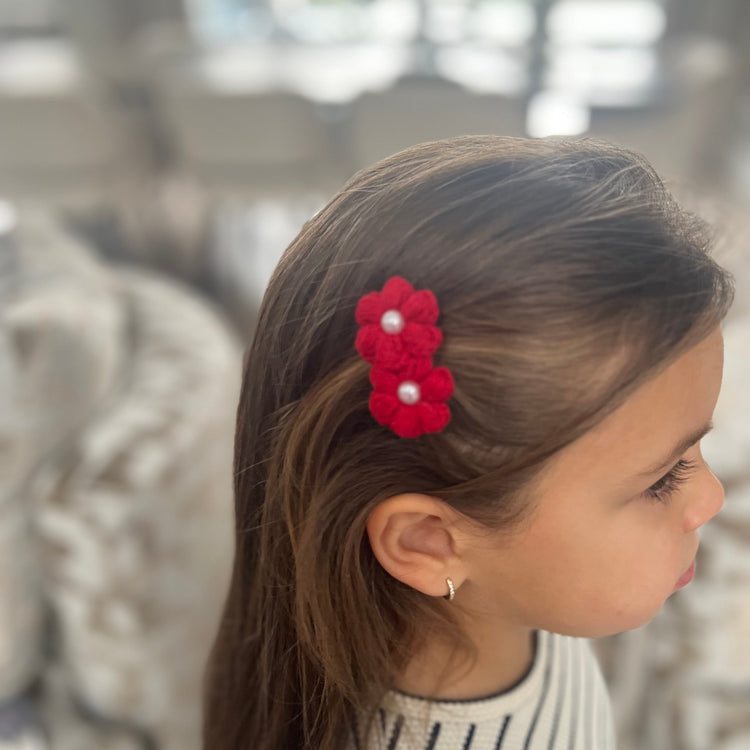 Double Flower Hair Clip with Pearl