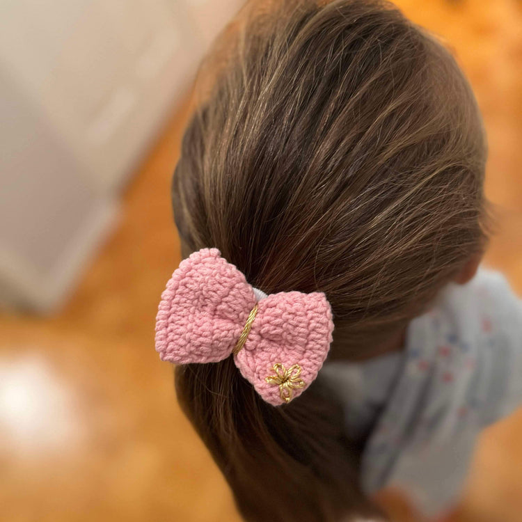 Handmade Crochet Bow Hair Tie or Clip
