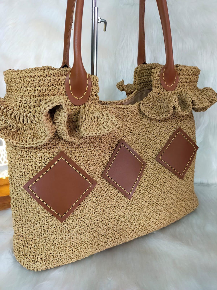 Luxury Raffia Tote Bag with Leather Details