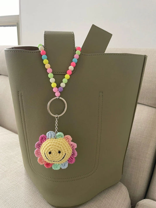 Colourful Handmade Crochet Smiley Sun Keychain