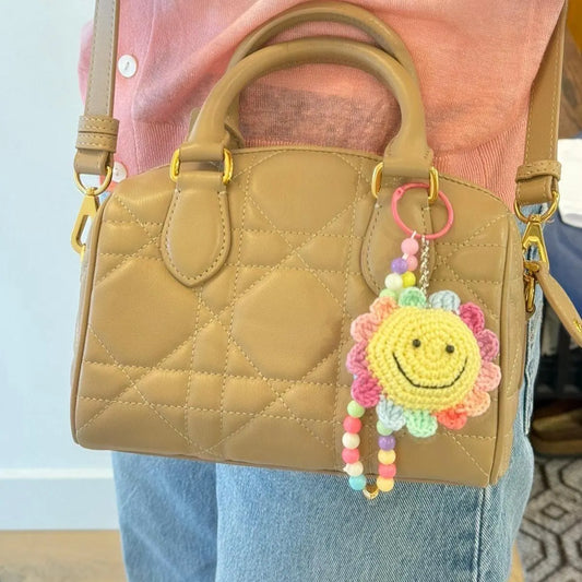 Colourful Handmade Crochet Smiley Sun Keychain