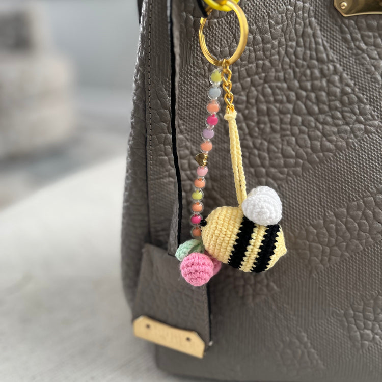 Cute Bee Bag Charm with Cherry