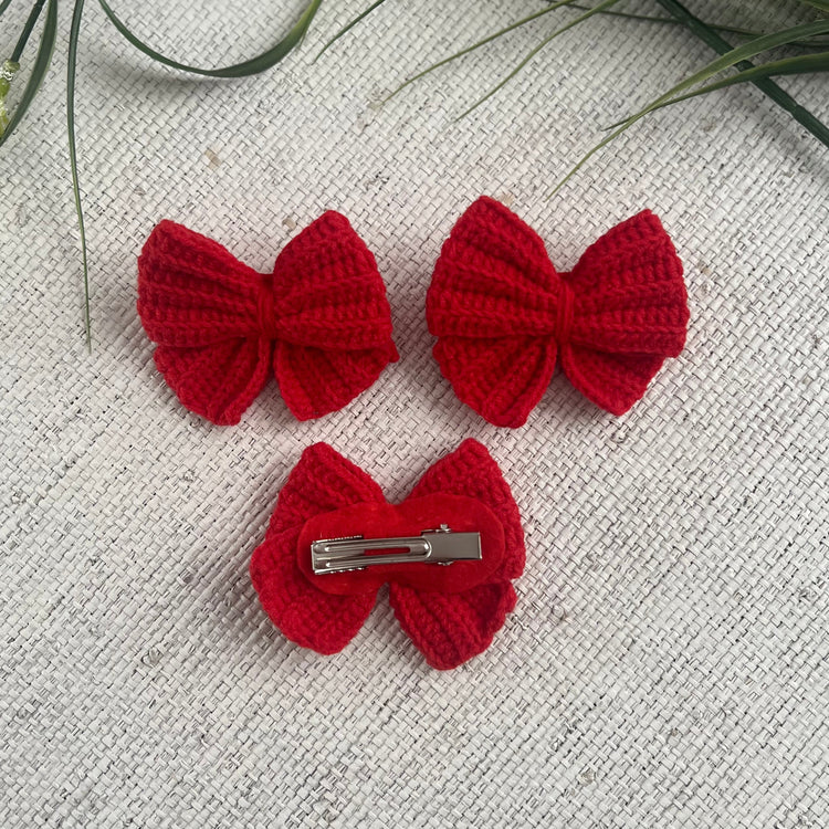Red Crochet Bow Hair Clip