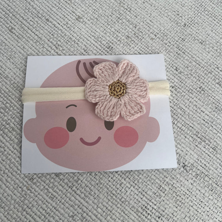 Baby headband with pink flower 