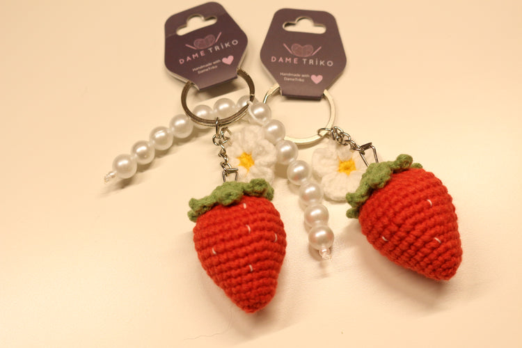 Handmade Crochet Strawberry Keychain