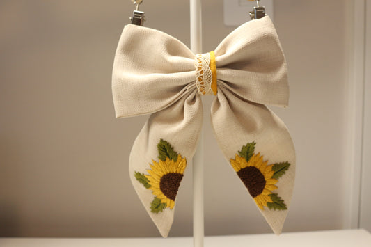 Embroidered Hair Bow Sunflower
