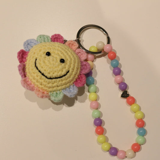 Colourful Handmade Crochet Smiley Sun Keychain