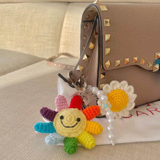 Colourful Handmade Crochet Smiley  Keychain