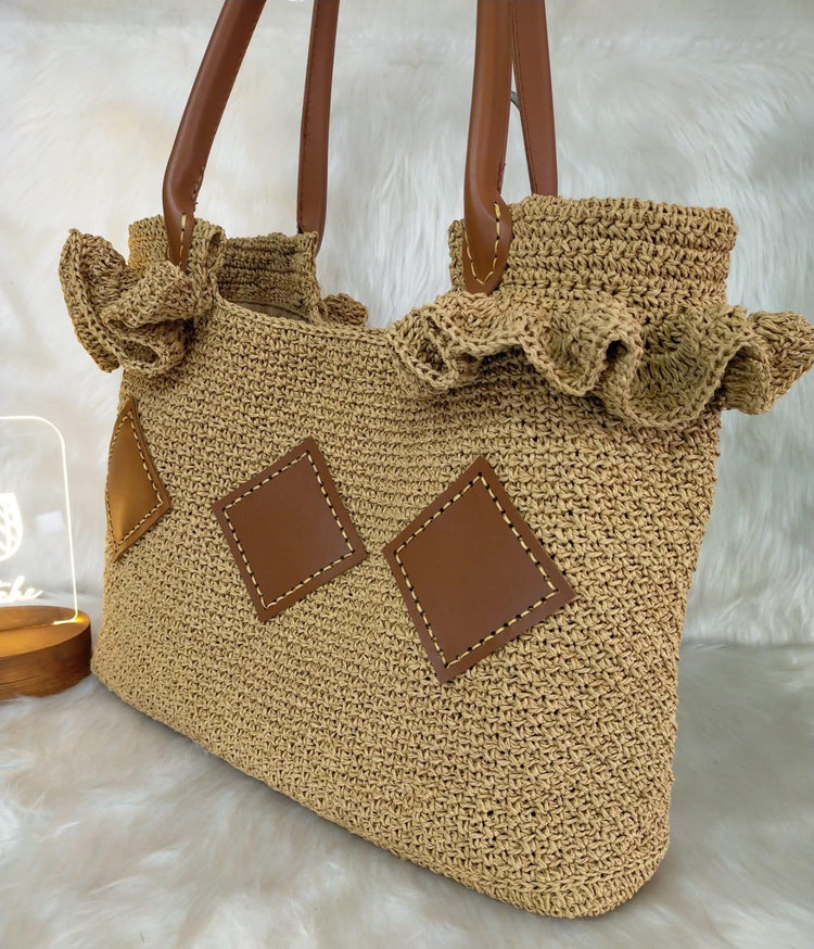 Luxury Raffia Tote Bag with Leather Details