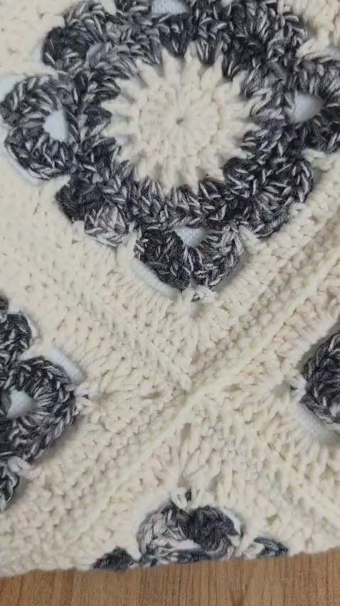 Monochrome Bloom Crochet Handbag